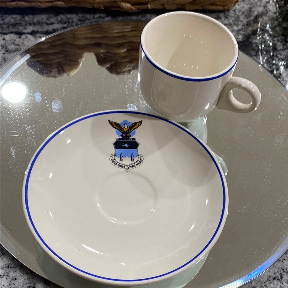Vintage U.S. Air Force Academy Demi Cup & Saucer Set With Blue Rim!